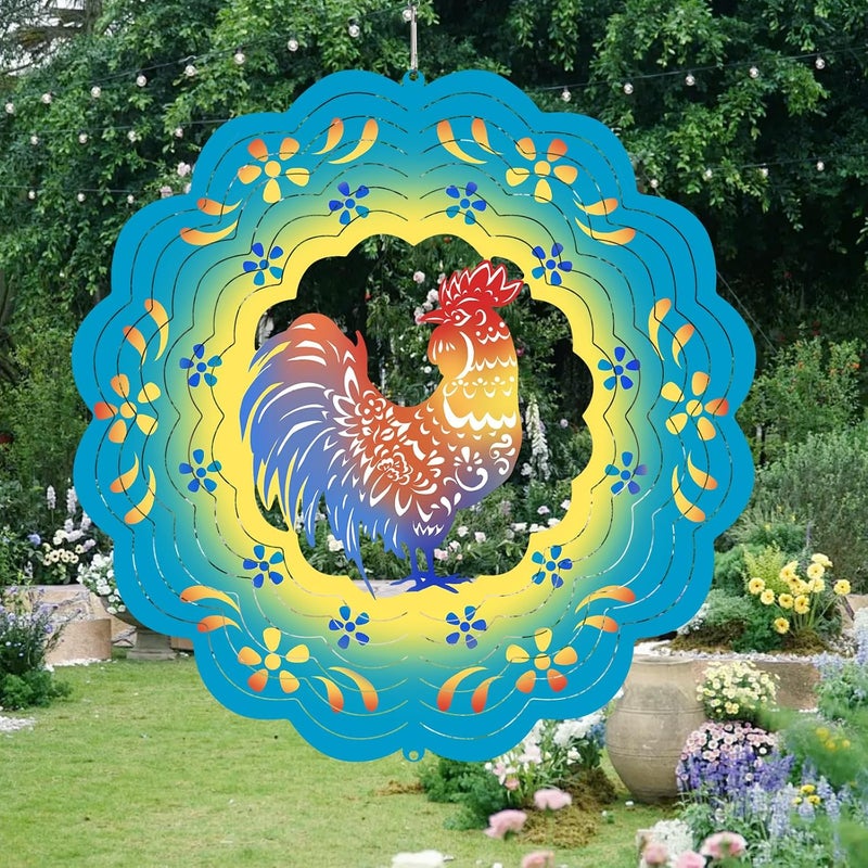 GOTOME Rooster Wind Spinners Metal Chicken Gifts for Mom Women Grandma,12inch Hanging Wind Spinner for Outdoor&Indoor Decor Wind Chime Christmas Ornament Gifts for Yard Garden Decoration - Image 1
